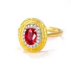 Cluster Anneaux Vintage Bijoux AU750 18K Anneau d'or jaune Design martelé Pigeon Blood Natural Ruby Diamonds Trendy Personnalisez