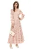 Women's Runway Dresses O Neck Long Sleeves Tiered Ruffles Elegant Princess Vestidos Party Prom Gown