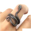 Band Rings Retro Punk Snake Ring For Men Women Exaggerated Antique Siver Color Fashion Personality Stereoscopic Opening Adjustable Dro Dhwst