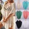 Women's Swimwear Beach Cover Up Crochet Knitted Tassel Tie Beachwear Tunic Long Pareos Summer Swimsuit Cover Up Sexy See-through Beach Dress 230403