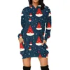 Casual Dresses Elegant Elk Reindeer Women Hoodie Mini Dress Loose Red Christmas Ladies Long Sleeve Pocket Hooded Sweatshirt