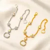 Nouveau Vintage lettre couleur cristal fleur chaîne en or collier clous d'oreilles diamant coloré double lettre bracelet boucle d'oreille cadeaux de fiançailles de mariage bijoux de créateur