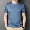 T-Shirts für Herren Seiden-T-Shirt Herren Rundhals Einfarbig Dünner Stil mit Eisseide Kurzarm Trend Edition Rückenshirt Laufen 230403