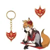 Keychains Game Genshin Impact Childe Tartaglia Red Mask Metal Emamel Keychain Keyring Key Chain Badge Brooch Pin