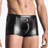 Caleçon boxeurs pour hommes Faux cuir Lingerie Shorts fermeture éclair ouvert entrejambe culotte taille basse sous-vêtements Boxer U pochette 2023