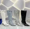 Designer Boots Women Luxury Leather Black White Silver Calfskin Cagole Boot Top-kvalitet High Heel Paris Motorcykelstövlar