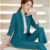 Pantaloni a due pezzi da donna Moda Blazer blu Abiti da lavoro da donna Pantaloni e top Set da lavoro Salone di bellezza Stili uniformi da ufficio per donna Donna