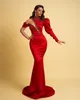 Kadınlar için zarif kırmızı deniz kızı gece elbiseleri yüksek mücevher boyun boncukları resmi günler yarışmacı doğum günü partisi balo ünlü önlük ikinci resepsiyon elbise
