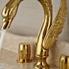 Bathroom Sink Faucets Vidric Swan Shape Dual Handle Golden Washing Basin Faucet Widespread Deck Mounted Mixer Tap With And Cold W