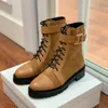 Mode martin boot lyxdesigner 100% läder b spänne halva bootie snörning kvinnor skor toppkvalitet cowskin cashmere ankel stövlar 35-42 med låda