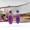 Boucles d'oreilles pendantes bohème ethnique violet ovale pierre goutte pour femmes Vintage Antique couleur argent métal longue boucle d'oreille fête bijoux cadeau