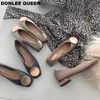 Donlee Women Dress Queen Flats Low Wood Heel Ballet Square Toe Grunt Buckle Brand Shoes Slip On Loafer Big Size 35- 1672