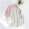 Chemisiers en lin pur pour femmes, chemise Simple à col montant, ample, couleur unie, Cardigan 0423