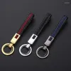 Keychains Classic handstickade läder Keychain Creative Par Schoolbag Key Ring Llaveros Pendant Real Cowhide Car Chain Accessories