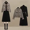 Robe deux pièces mode femme tricot noir veste courte robe mi-longue deux pièces ensemble dame coréenne gracieux patchwork manteaux robes tenues vêtements d'extérieur 230403