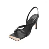 Sexy Thin Belt Sandals High Heels Temperament Square Head One Line Slip on Stiletto Open Toe Slippers 7501 pers