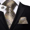 Arco laços hi-tie amarelo marrom paisley gravata para homens de seda gravata clipe presente para homens gravata de luxo hanky abotoaduras conjunto formal casamento 231102