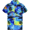 Chemises décontractées pour hommes Chemise hawaïenne à imprimé palmiers pour hommes Manches courtes Boutonné Plage à séchage rapide