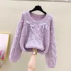 Damenpullover Lila Twist Süßer koreanischer Stil Mode Pullover für Damen Herbst Winter 2023 Kleidung Pullover Tops Bluse Weiblicher Mantel