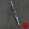 G14 S925 Sterling Silber geschnitzt Unterschrift Stift alle Silber Kugelschreiber Werbegeschenk personalisierte Mode Punk Hip Hop Stil Schmuck Kreuz Blume Briefform