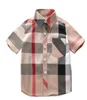 Plaid Fashion Toddler Kids Boy Summer Short Sleeve Shirt Designer Button Shirt Tops Clothes 28 Y241q9771185