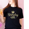 Women's T Shirts Birthday Girl Squad Funny Wine Drinking Women Party Graphic Tops Causal Cotton Aesthetic Streetwear Top Punk Clothes