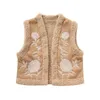 Gilet da donna TRAFZA Gilet da donna alla moda autunnale Gilet vintage con scollo a V Giacca senza maniche ricamata Cardigan casual femminile caldo