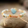 Charm Bracelets Classic Heart Shape Amazonite String Braided Macrame Wristband Teengirls Wrap Bracelet Femme Women Jewelry