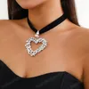 Big Heart Pendant Necklace for Women Black Rope With Full Rhinestone Charm Choker Jewelry On The Neck Party Girls