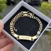 QIUHAN ODM Thicker Chain Engrave Bangles Nameplate Jewelry Custom Name Bracelet Birthstone