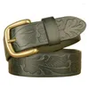 Bältesbälten Western Cow Leather Casted Copper Pin Buckle Wide 3,8 cm Men Belt 3 Colors Fashion Guine Joker Causal 21ih