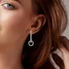 Hoop Earrings Silver Color Connecting Circle Simplicity Women Fashion Jewelry Gift For Girl Female