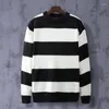 Men's Sweaters HIGHAWK Winter Sweater High Quality Round Neck Striped Pullover Loose And Warm Casual Brand Top Street Fashion Item