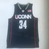 Basquete Ray Allen UConn Huskies College Jerseys 34 University Team Marinha Blue White Color para fãs de esportes Bordado de algodão puro e costura