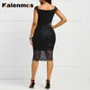 Casual Dresses Bodycon Lace Dress Women 2023 Sexy Elegant V Neck Off The Shoulder Short Sleeve Back Zipper Clubwear Party Midi