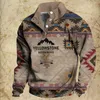 Herren Hoodies Vintage Tribal Print Hoodie Für Männer Button-Down-Kragen Sweatshirt Übergroße Casual Langarm Tops Männlich Täglich Streetwear