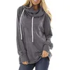 Hoodies femininos moda casual cores sólidas solto de manga comprida com capuz pulôver topos com cordão moletom sudaderas mujer #35