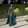 Green Womens Evening Dresses One Shoulder Overskirt Formal Prom Gown Beaded Sequined Arabic Dubai Vestidos De Novia 326