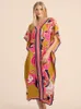 Women's Swimwear Bohemian Dress Print Beach Cover up Pareos de Playa Mujer Over size Swimsuit Cover up Robe Plage Kaftan Tunic Maxi Dress 230331