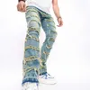 Męskie dżinsy mężczyźni Vintage Ripped Patch Slim Streetwear Męska swobodna moda Hip Hop proste dżinsowe spodnie