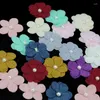 Fleurs décoratives (20 pièces/paquet), Patch de fleurs à cinq pétales de 25mm, tissu Double couche, perles de couleurs mélangées, accessoires pour cheveux d'enfants, vacances