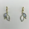 Stud Earrings Cute Female Enamel Tree Leaf Clip Luxury White Crystal Plant Yellow Gold Color Wedding For Women