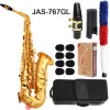 Jupiter Jas-767GL Alto Eb Tune Saxophone Ny ankomst Mässing Gold Lacquer Music Instrument E-Bat Sax med falltillbehör