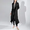 Damen-Trenchmäntel, Trenchcoat, lang, Frühling und Herbst, drapiert, unregelmäßiges Revers, Schnür-Stil, modische Plissee-Mantel-Jacke