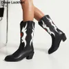 Dropshipp Female Love Heart Mid Calf Boots For Women Cute Cowgirls Cowboy Chunky Heel Vintage Fashion Punk Western Boots Women 230403