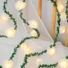 Cordes 10/20/40 LED Rose Fleur Fée Lumière Feuille Verte Vigne Chaîne Guirlande De Noël Pour La Fête De Mariage Décor De Vacances