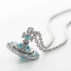 Desginer Viviene Westwoods West Empress Dowager Vivienne Silver Lake Blue Bead Gradually Changing Blue White Diamond Orbit Earth Planet Necklace Female