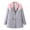 Ternos femininos femininos 2023 moda primavera contraste cor blazer casaco vintage manga longa bolsos relaxado feminino outerwear chique