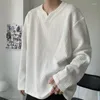 Herr hoodies koreanska mode v-ringning män kvinnor high street hip-hop höst streetwear tröjor lösa casual pullover kläder