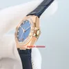 TWF Factory Watches 131.58.29.20.53.003 Constellation Rose Gold 29 mm Cal.8701 Autoamtic dameshorloge met diamanten rand blauwe wijzerplaat lederen band dameshorloges